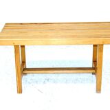 Minimalist pine bench, suede, 1970