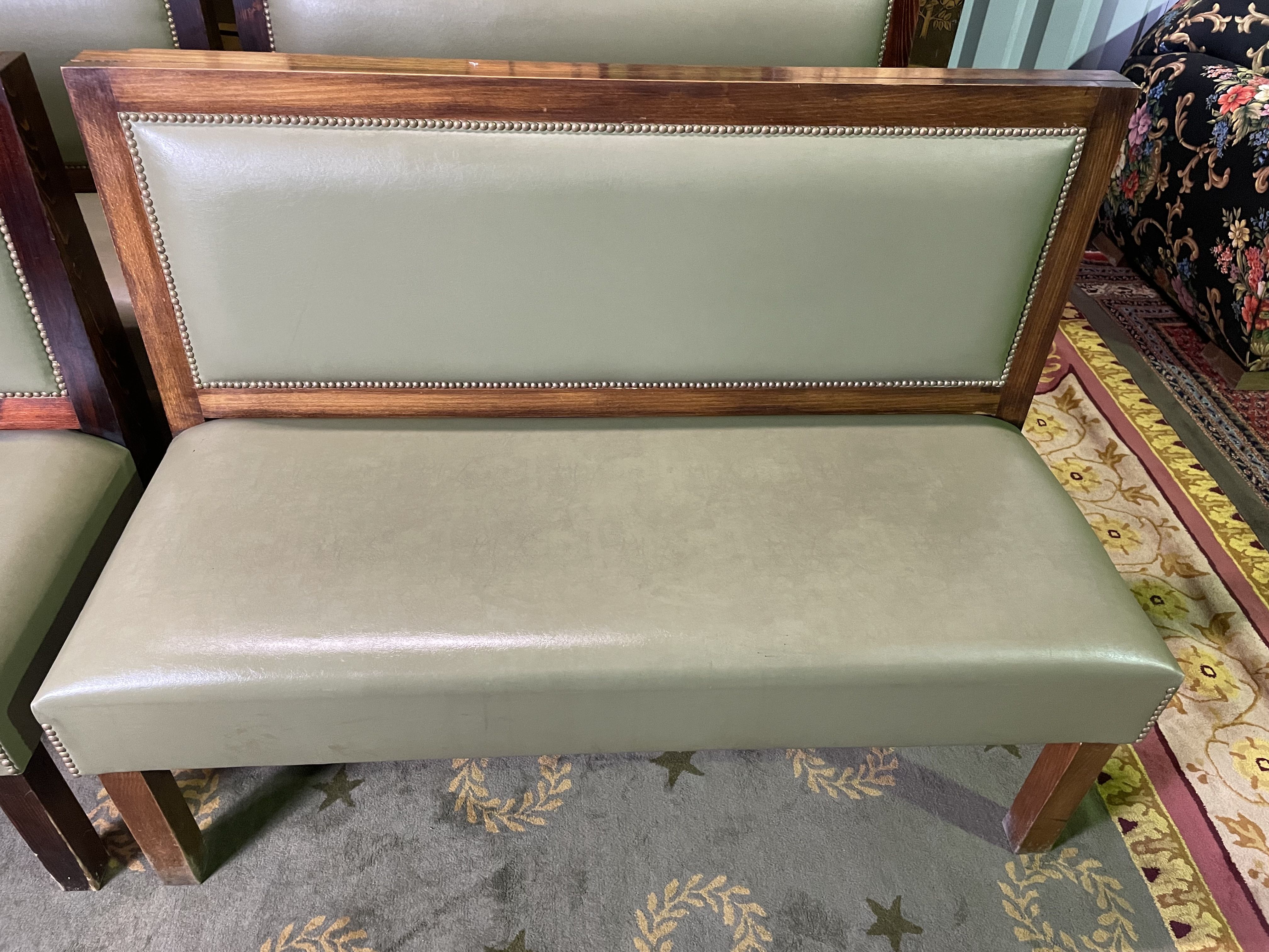 Suite of 4 bistro benches - brasserie in green skaï