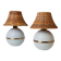 Pair of vintage table lamps – white metal with rattan shades, gold details, Italy 1980s