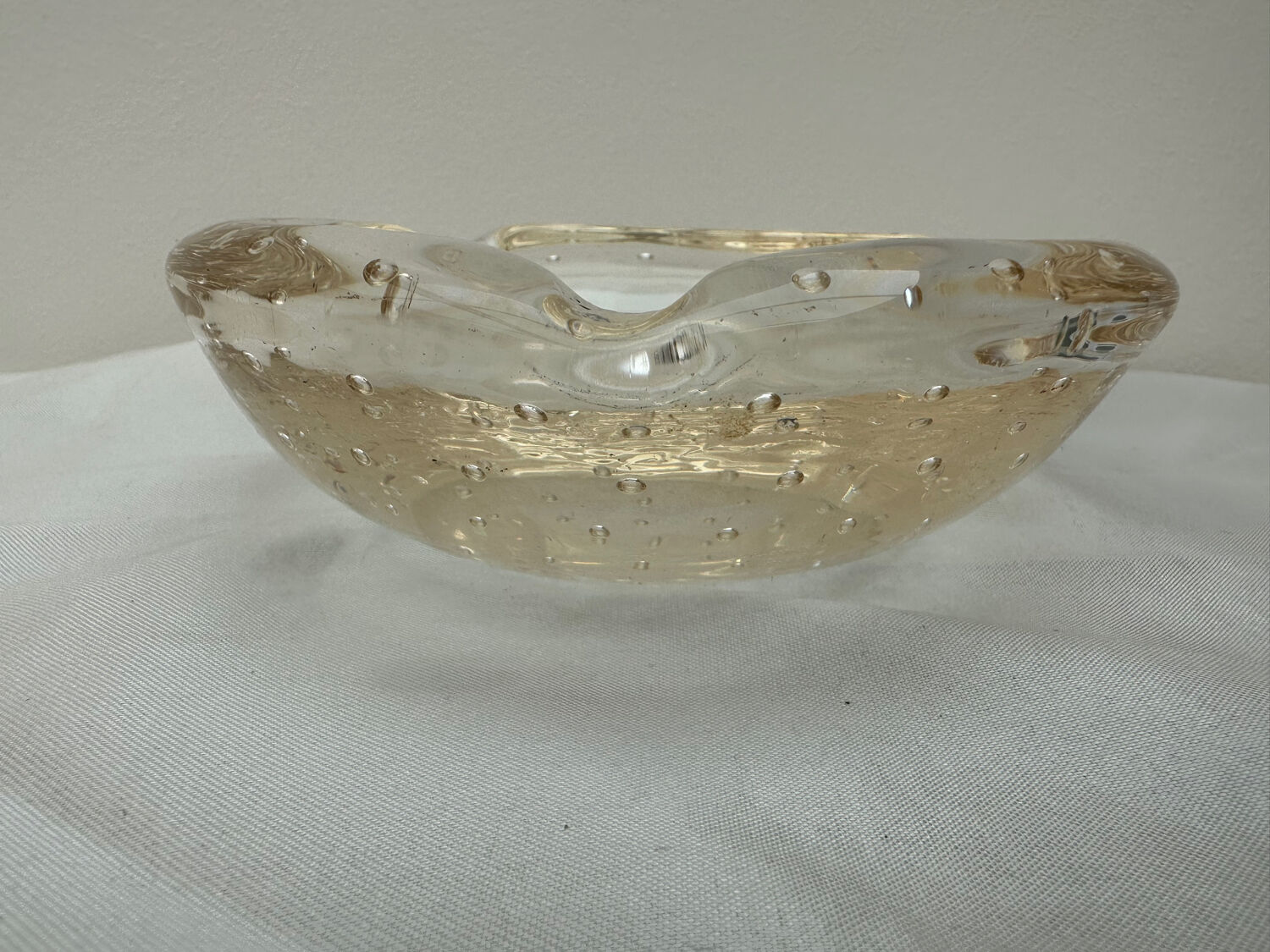 Daum Nancy France ashtray apricot color Cristal Bulles