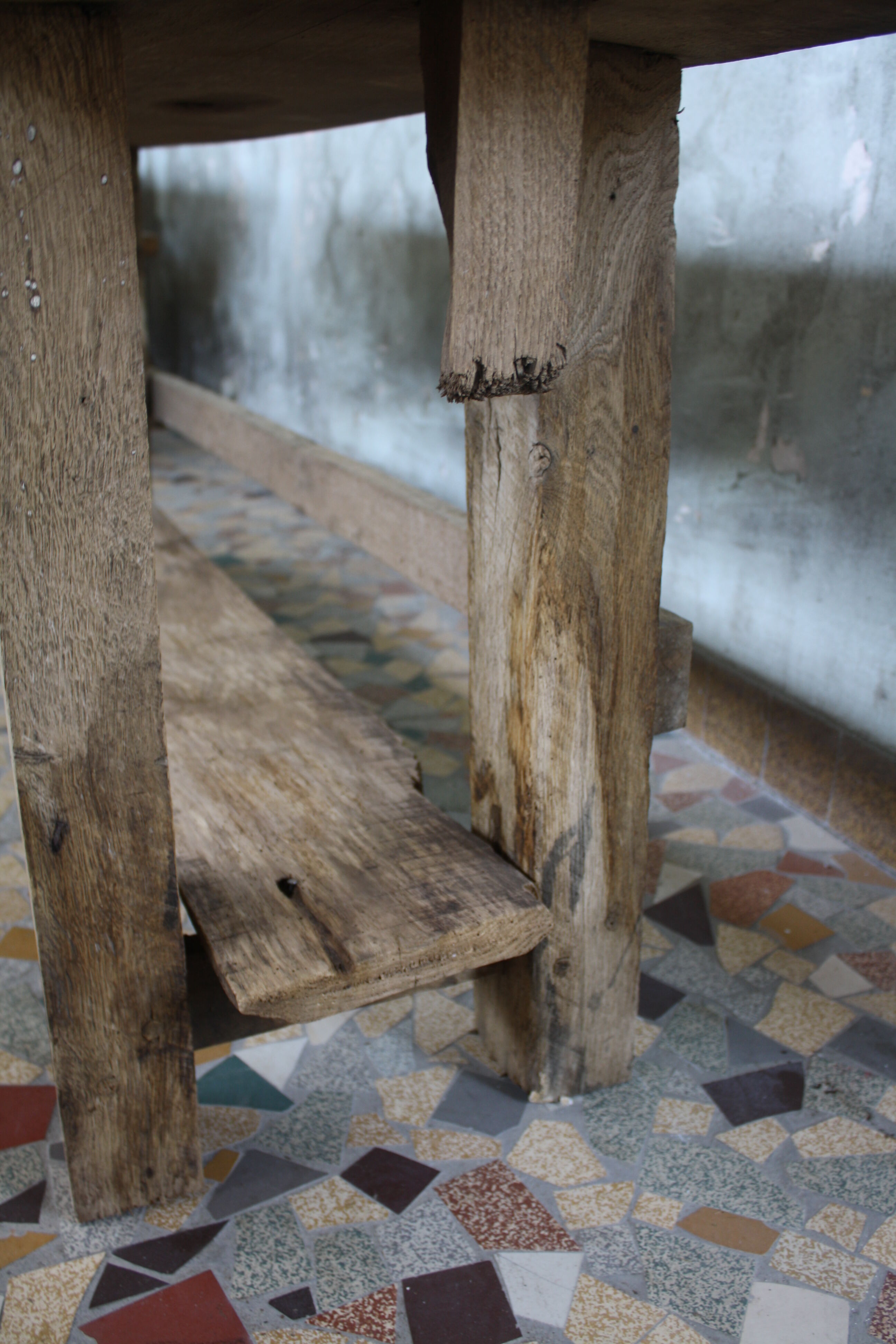 Ancient workbench in raw wood