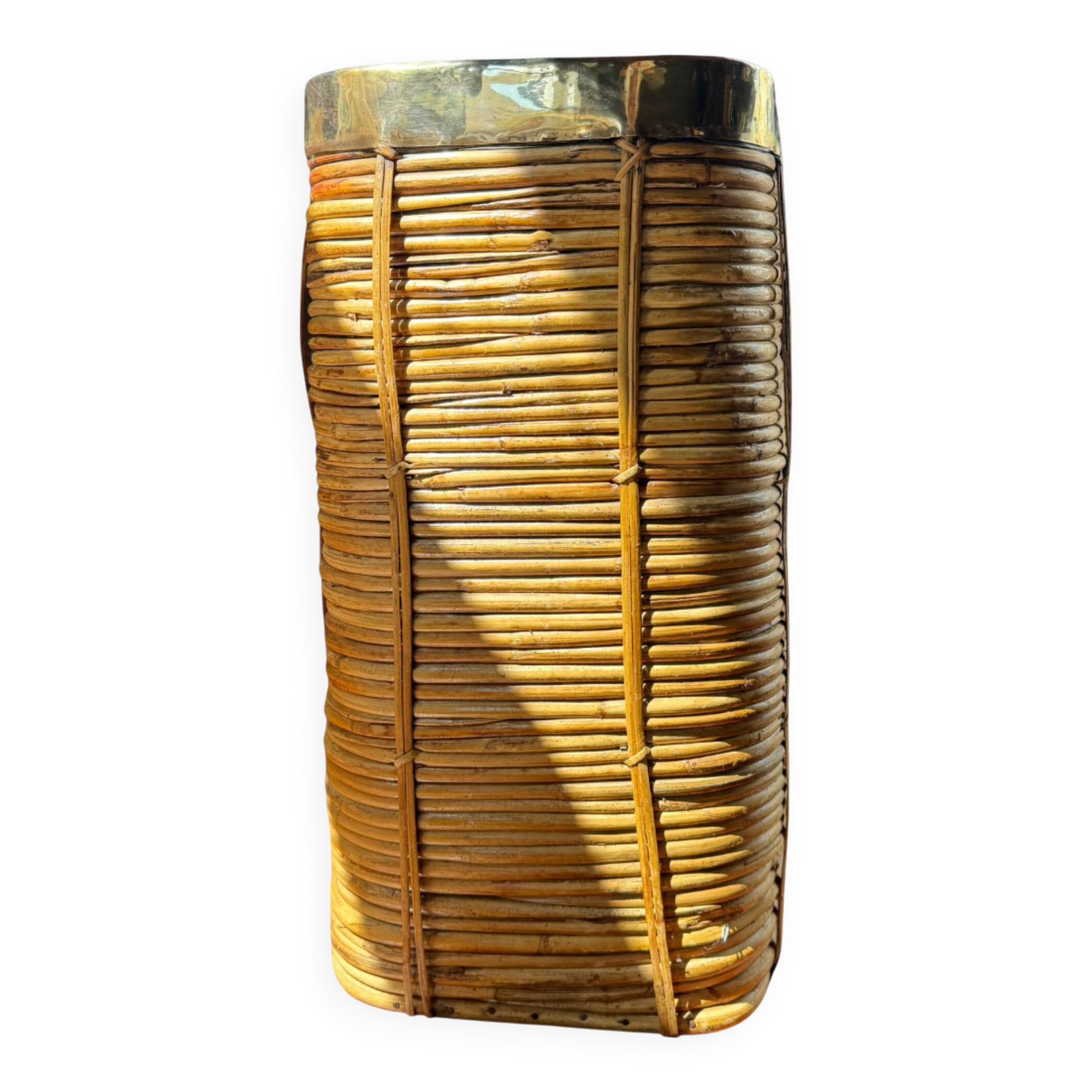 Rattan & Brass Planter | Italy 1970s