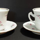 Paire de tasses à café en porcelaine de Couleuvre XXème