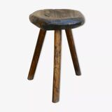 Tripod stool made of carved solid wood, handcrafted, around 1950.
