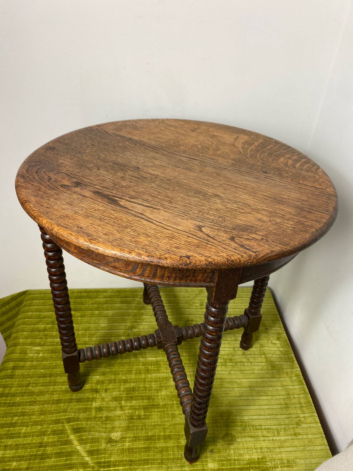 Round turned wood side table