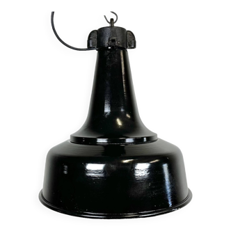 Industrial black pendant factory lamp with cast iron top, 1970s