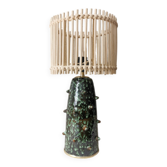 Tanjia ceramic lamp with rattan shade – 60×30 cm – Moroccan artisanal manufacture