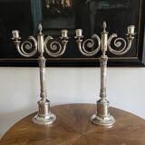 Christofle. Pair of candlesticks, Candelabras, Candlesticks in silver metal. Malmaison model. (New)