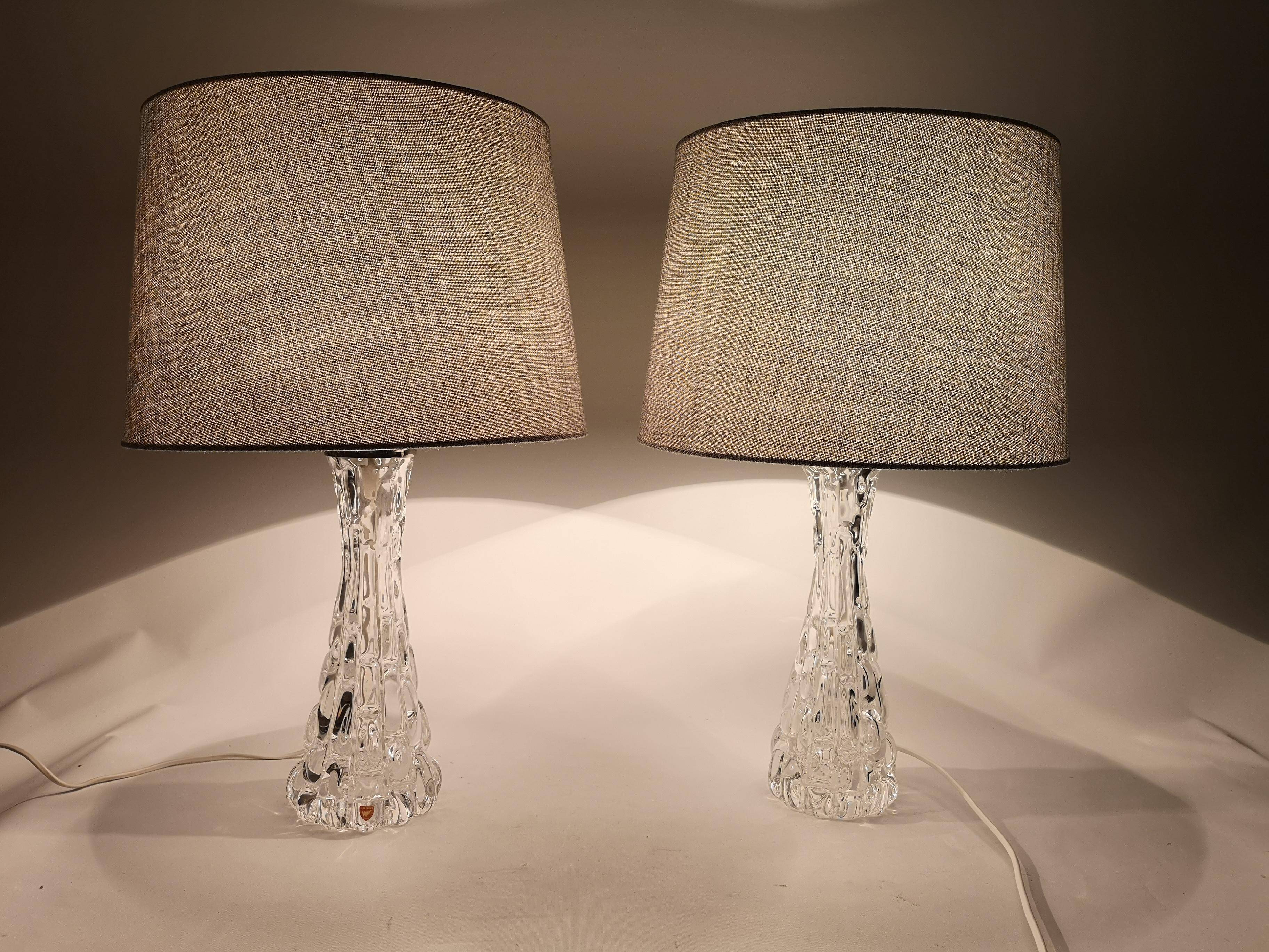 Mid-century Swedish crystal table lamps from Orrefors by Carl Fagerlund.