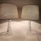 Mid-century Swedish crystal table lamps from Orrefors by Carl Fagerlund.