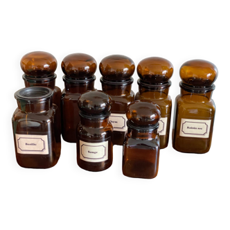 Set of 7 jars, spice apothecary jars