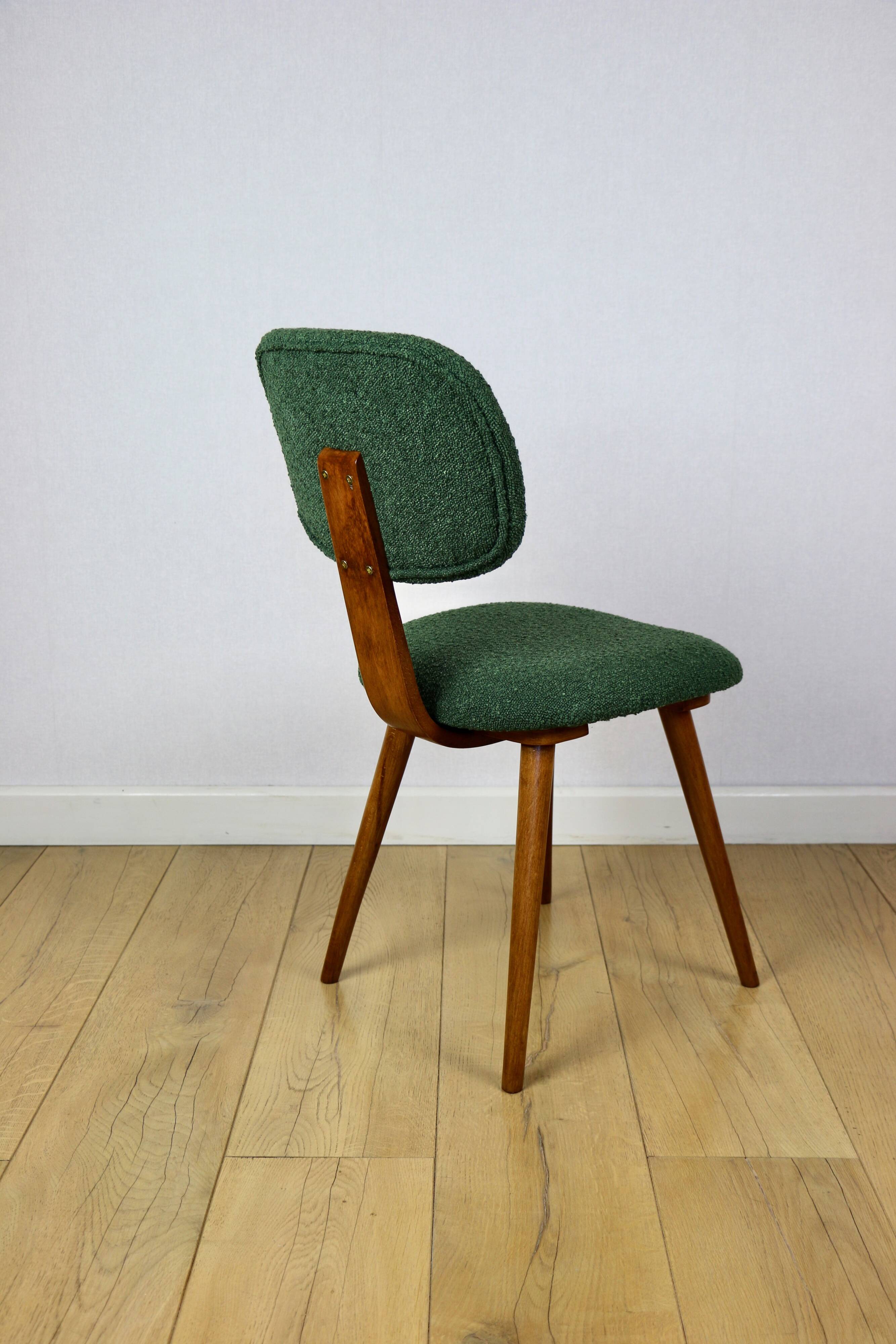 Vintage chair with green boucle backrest like Skoczek - set of 2 chairs