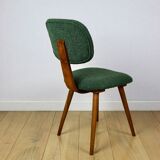 Vintage chair with green boucle backrest like Skoczek - set of 2 chairs