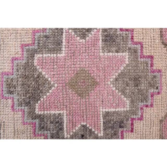 Vintage Turkish hand-knotted wool cotton pink runner rug 88x283