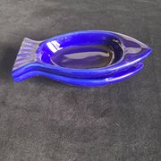 Cobalt blue ceramic plates in the shape of fish (tapas, anchovies, etc.)