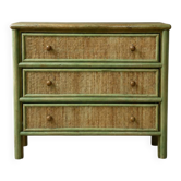 Petite commode cannée verte - Années 1980
