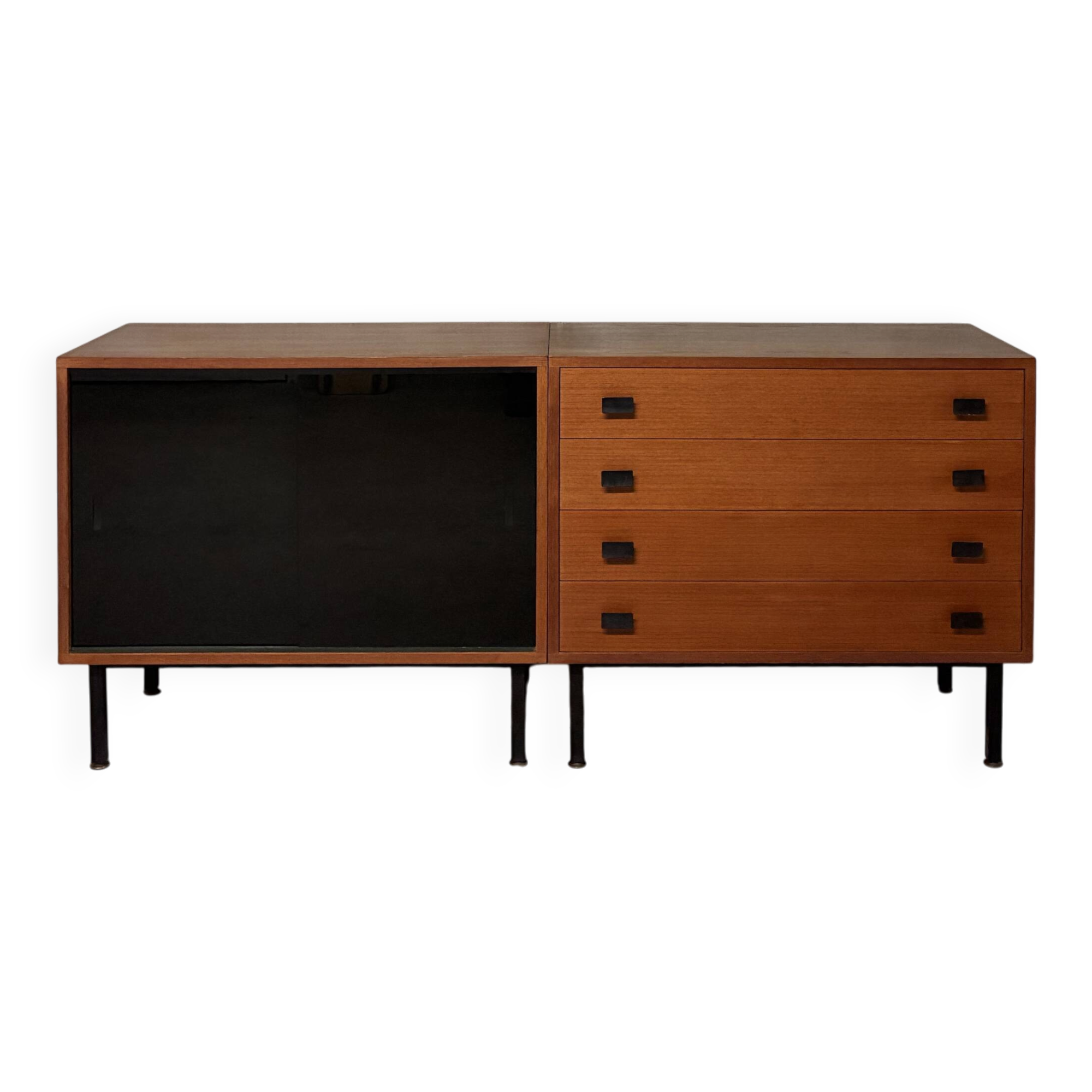 Enfilade vitrine commode moderniste teck Antoine Philippon et Jacqueline Le