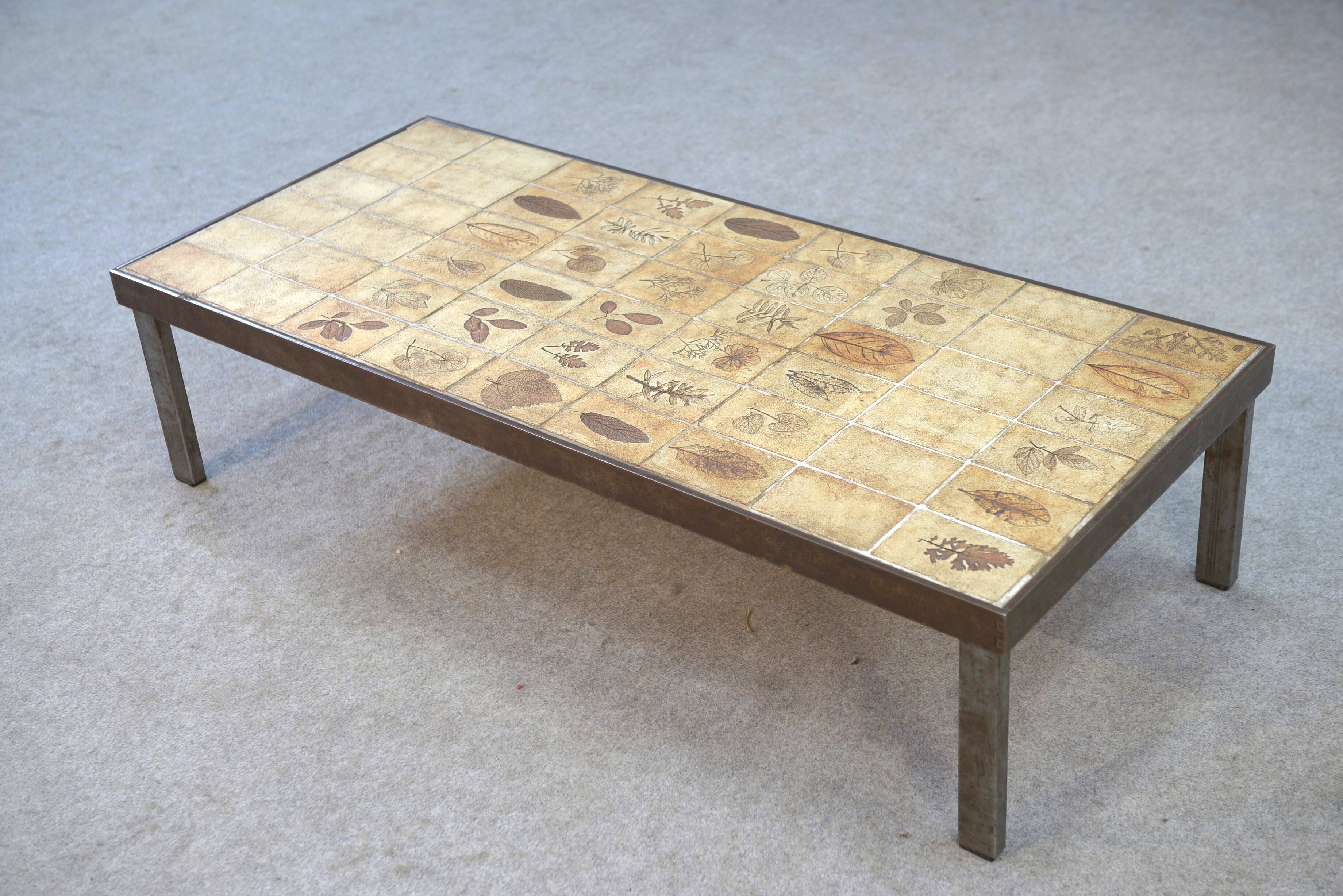 Coffee table by Roger Capron, Herbier model, ceramic and steel, 1950