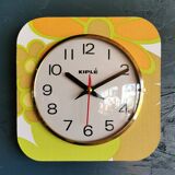 Vintage silent wall pendulum clock from the 60s square "Kiulé flowers"