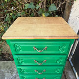 Vintage green oak chest of drawers from the 1960s.