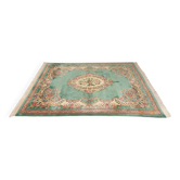 French Green Wool and Floral Rug in the style of Aubusson, 20th Century