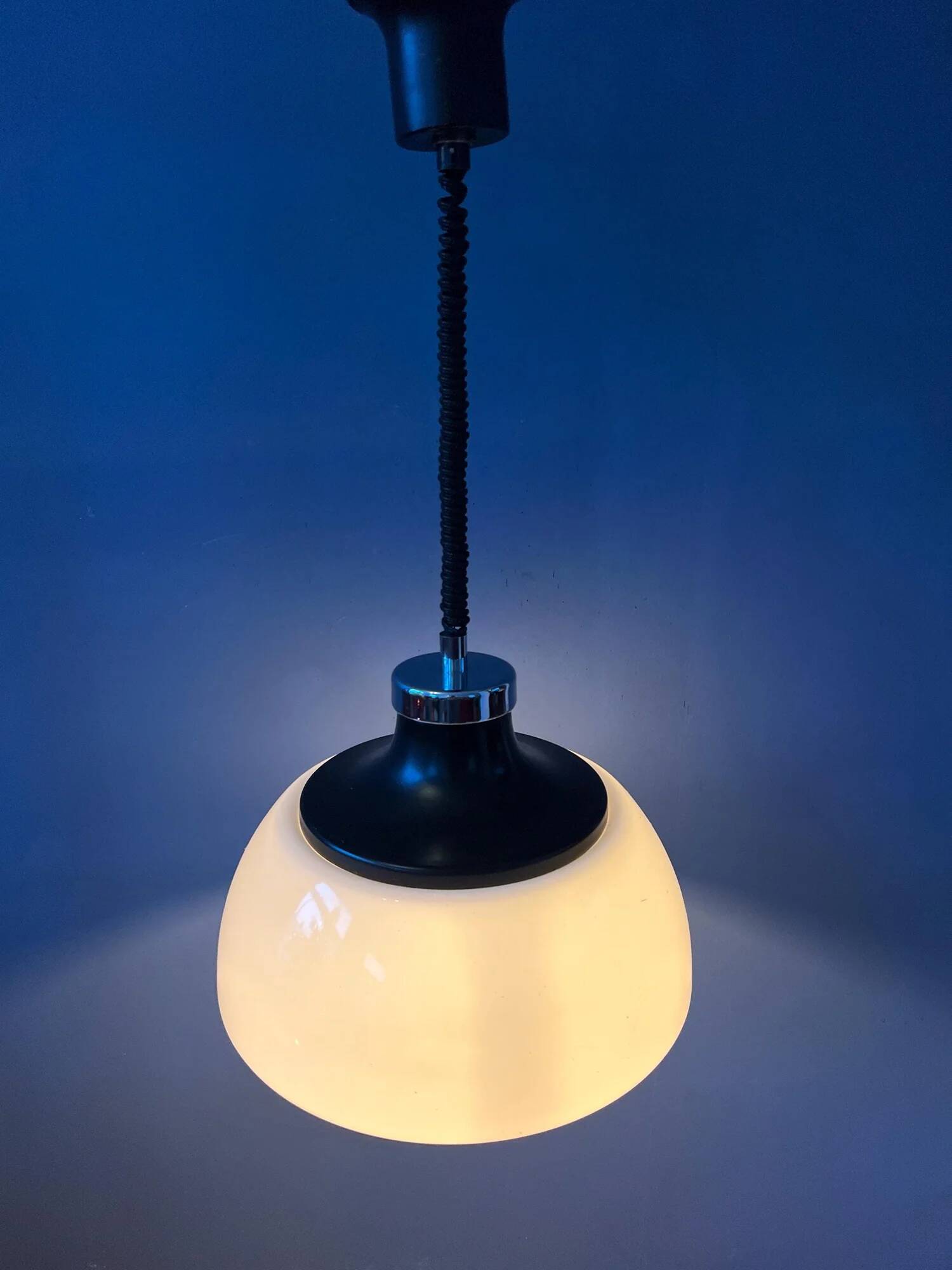 Mid-century plexiglass massive space age pendant lamp with white acrylic shade