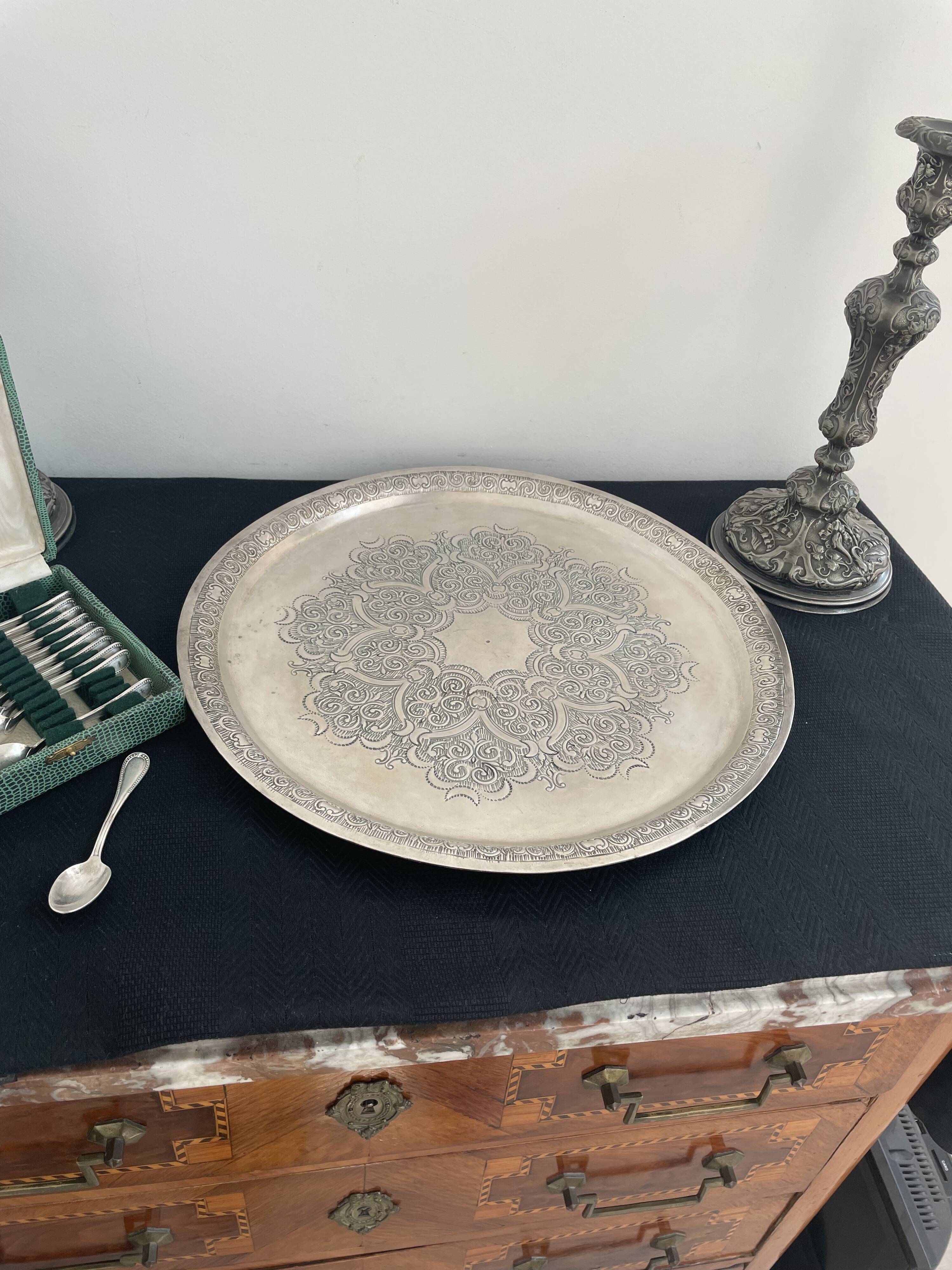 Round silver metal top - rosettes - frieze - Vintage - France