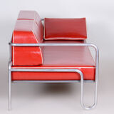 Fully restored red bauhaus sofa, high-quality leather, tubular chrome, 1930s