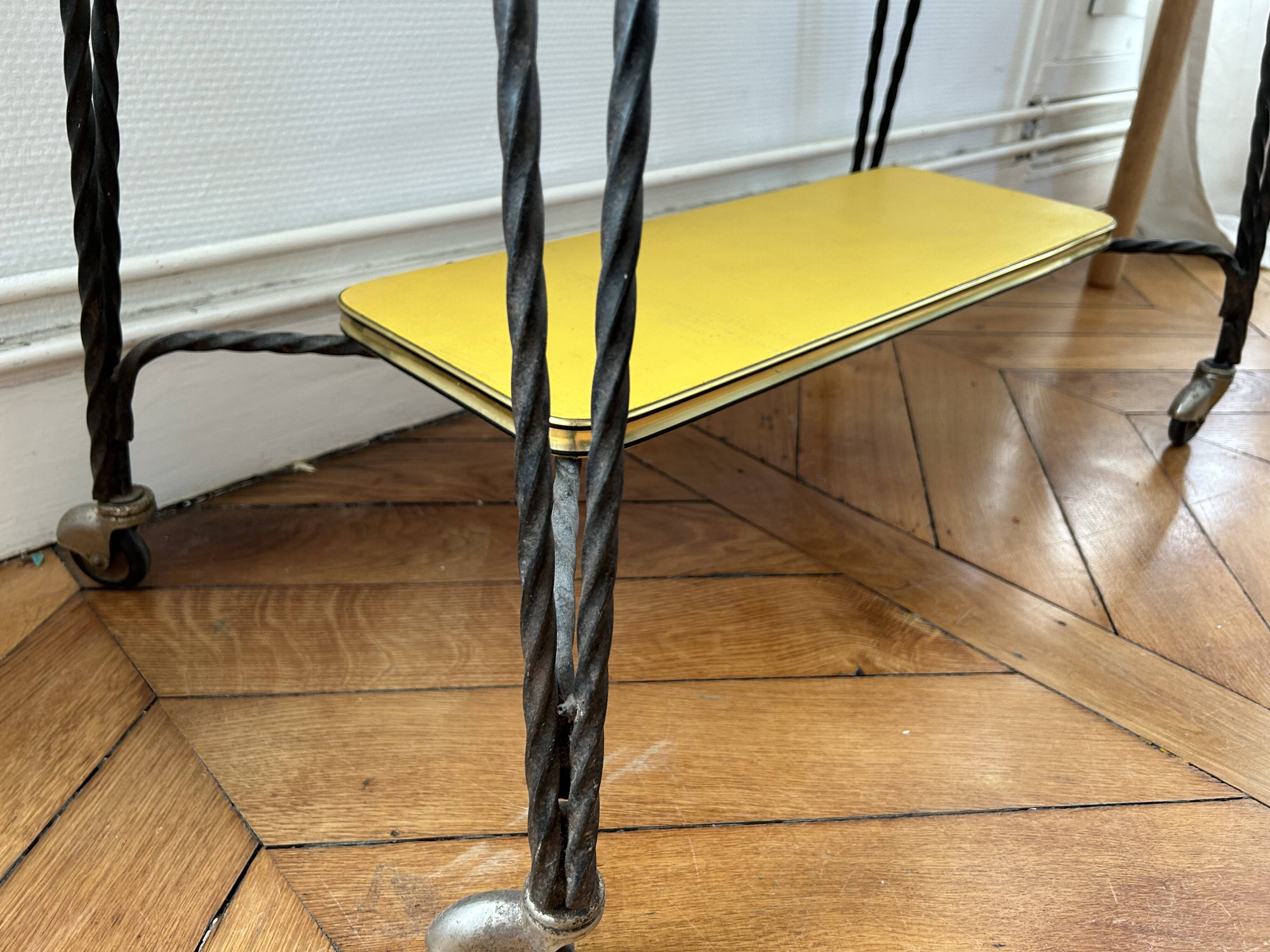 Vintage wrought iron yellow laminate console