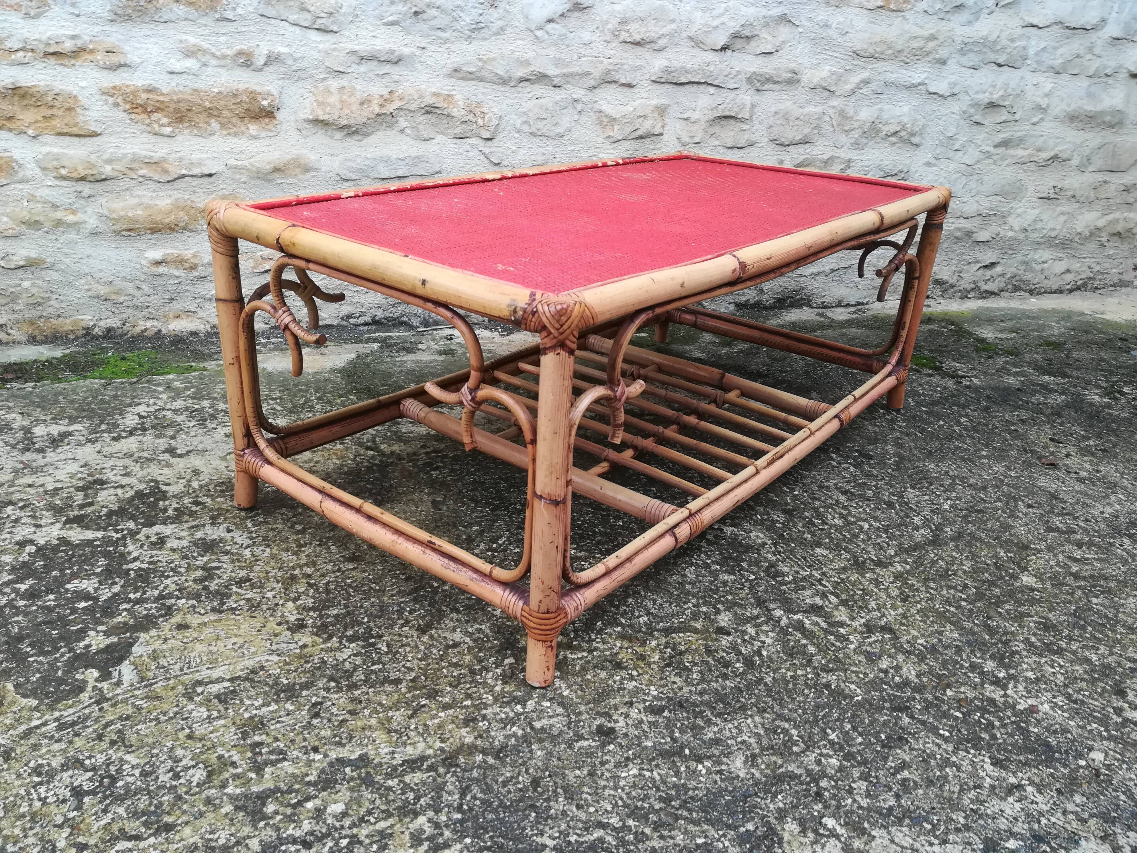Rattan and bamboo coffee table