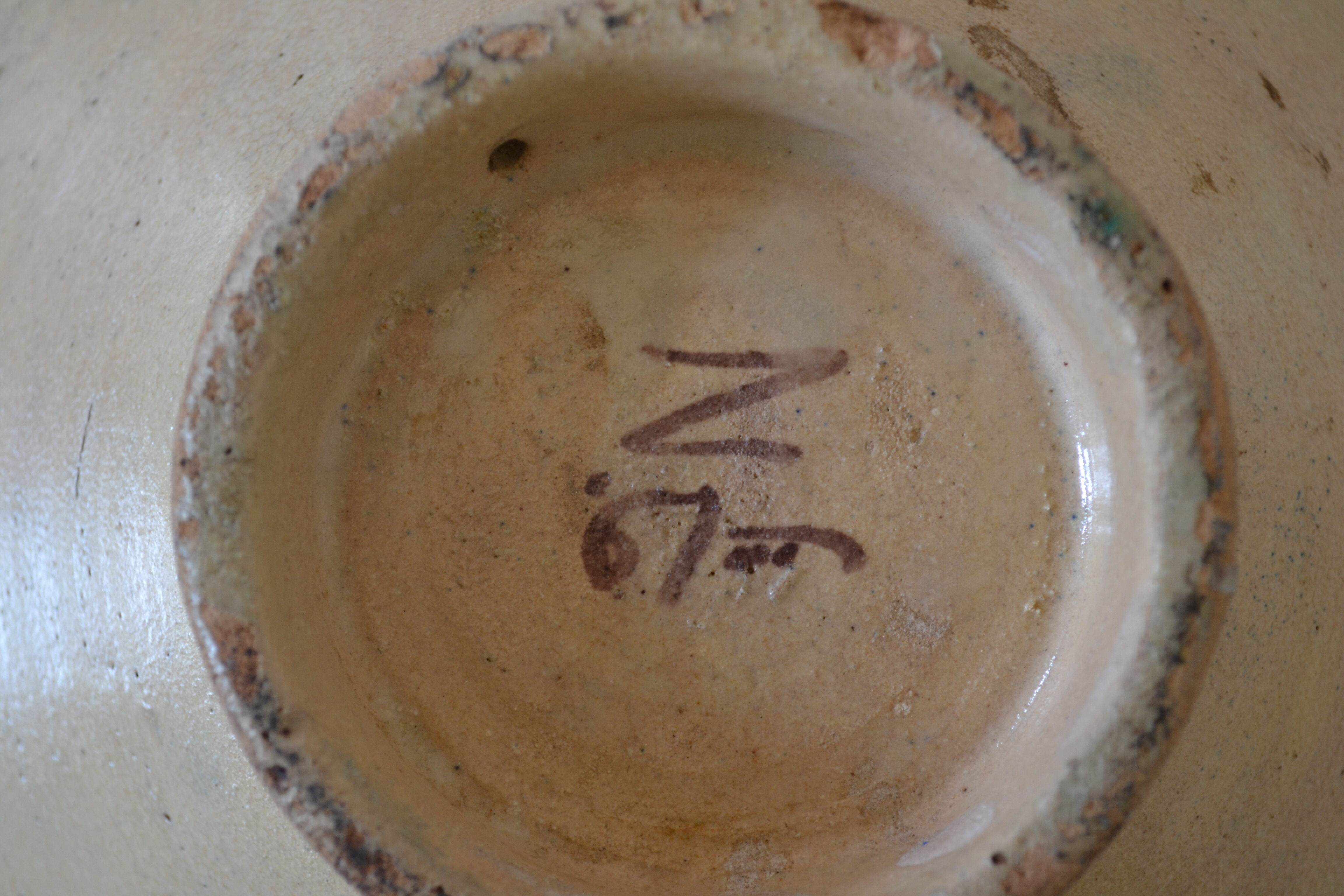 Ancient berbere ceramic dish signed north africa
