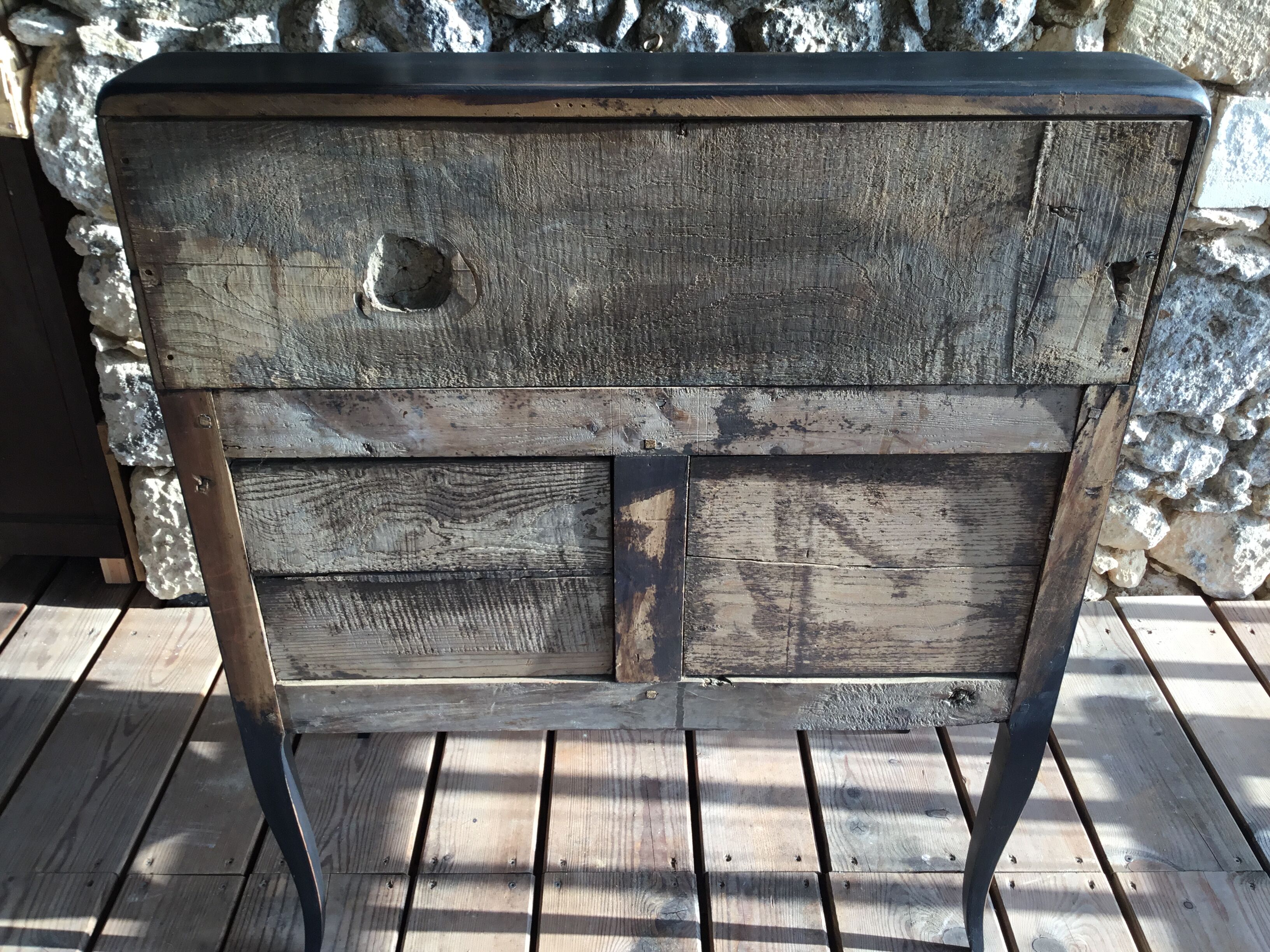 Louis XV style scriaban lacquered black and beige inside