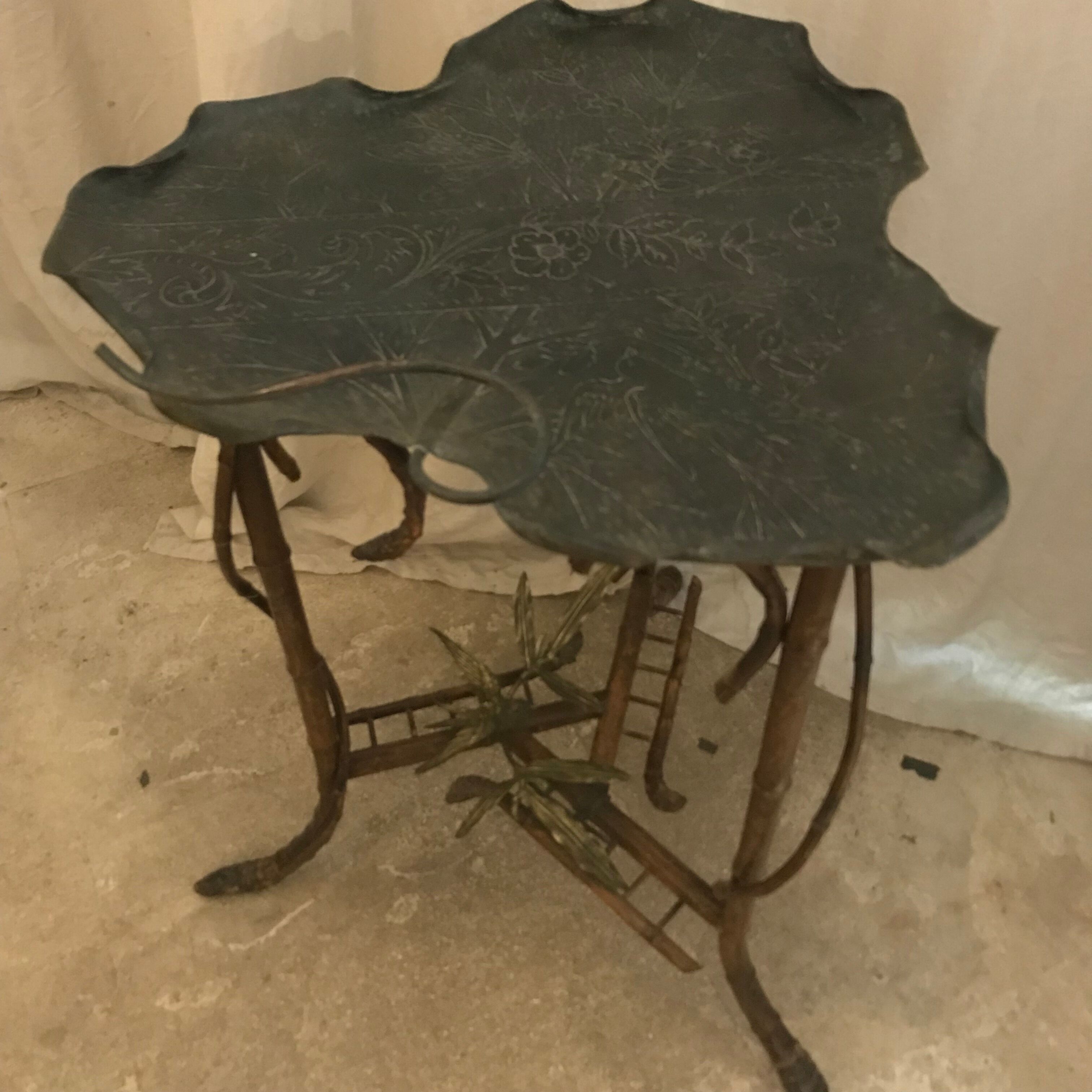 bamboo pedestal table&bronze Napoléon III