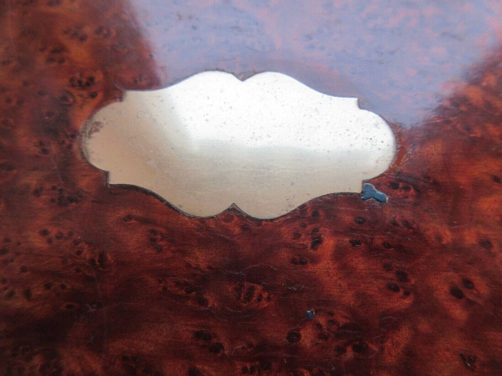 19th century Napoleon III box, blue silk padded jewelry box in elm burl