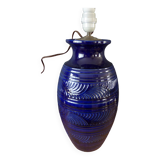 Large blue earthenware lamp base signed ST Clément France Plume 815-2 – Excellent condition