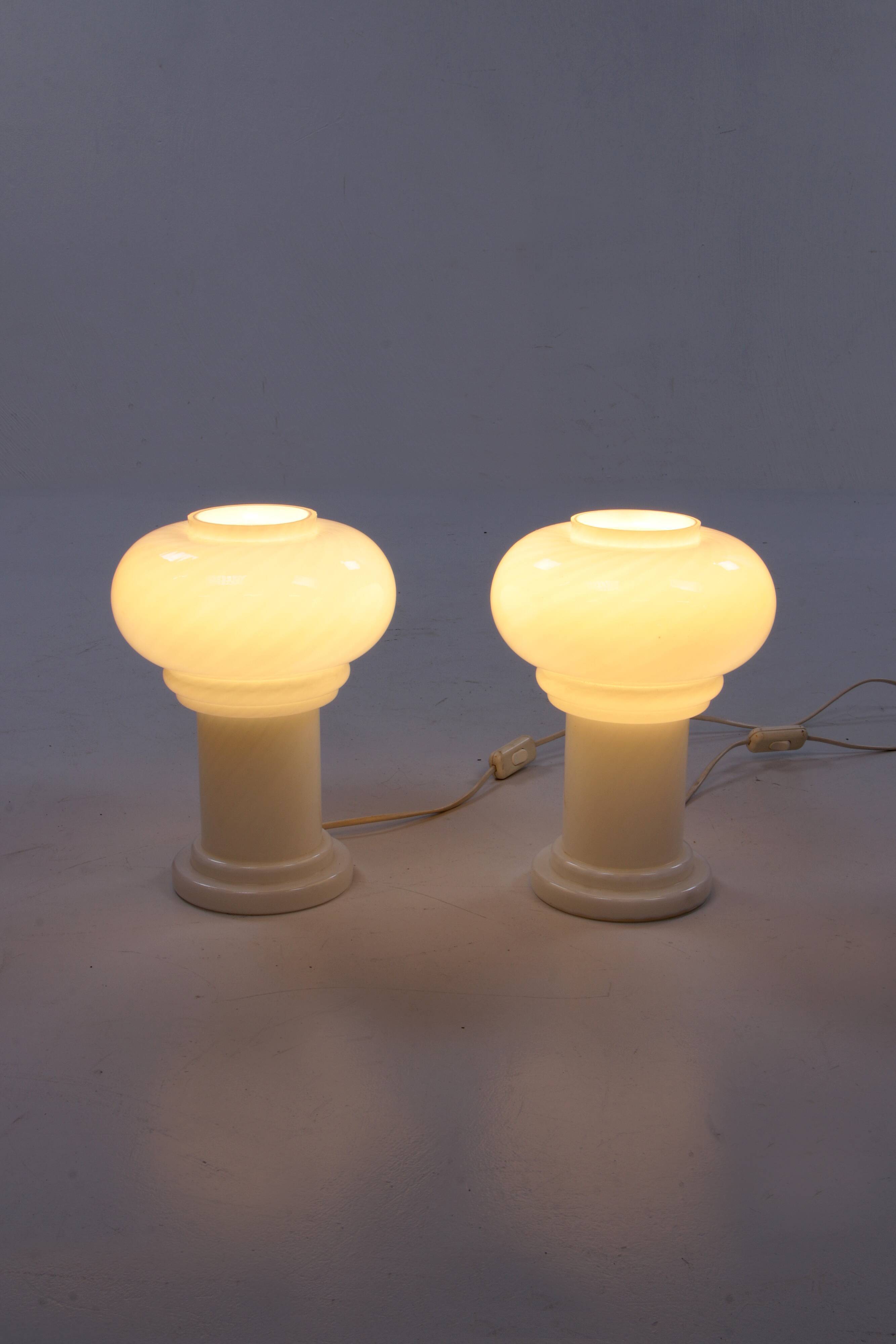 Vintage Set of 2 Opaline glass lamps, 1960 Germany.