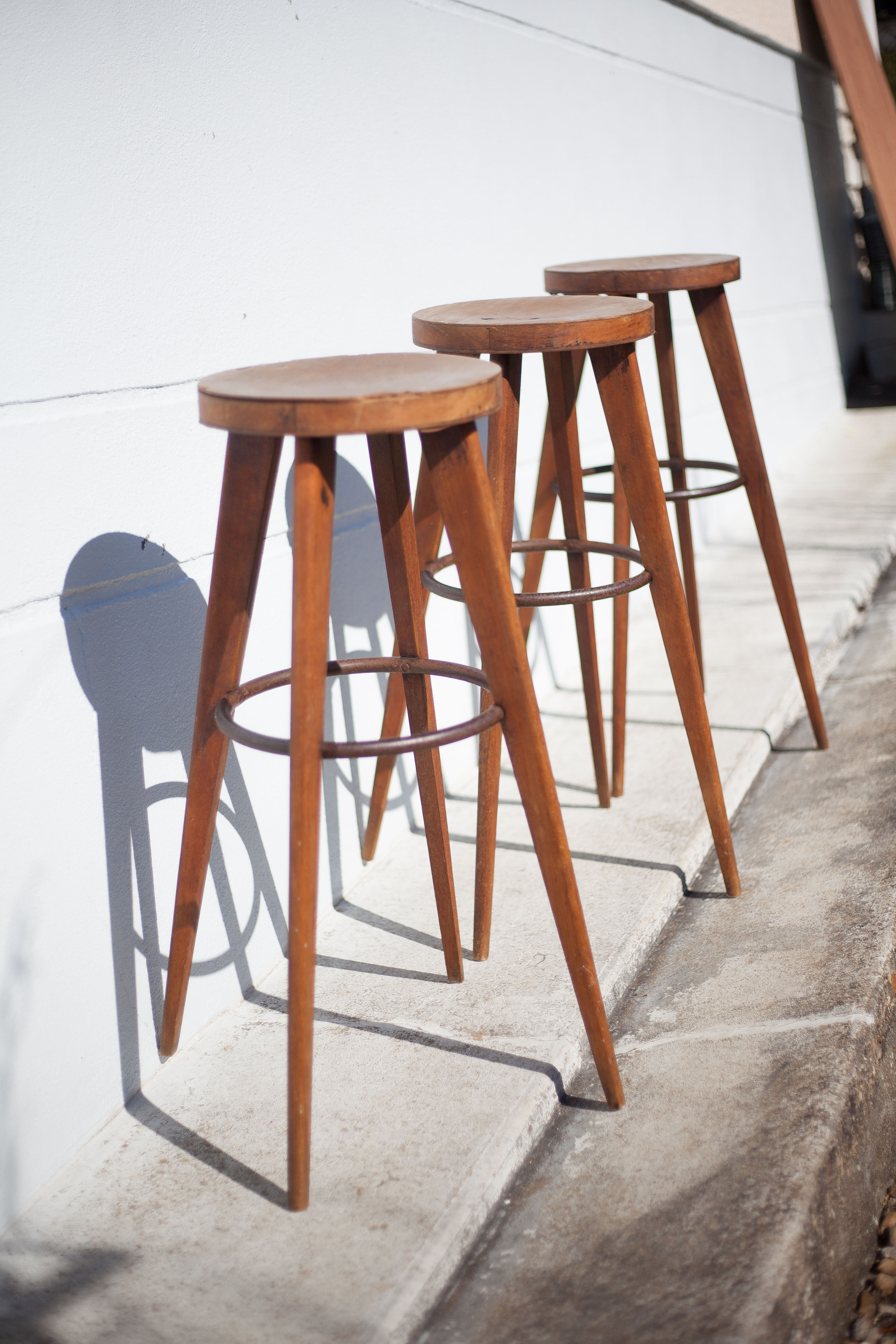 Lot 3 bar stools, high chair, wooden and metal stool, industrial, vintage, bar