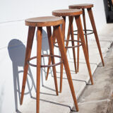 Lot 3 bar stools, high chair, wooden and metal stool, industrial, vintage, bar