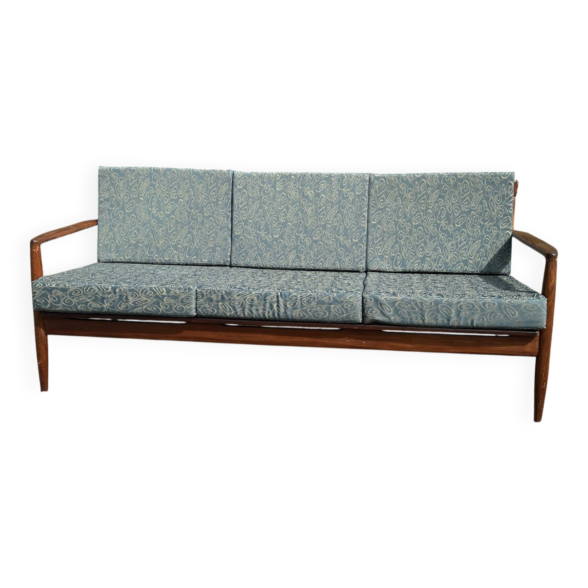 Vintage Scandinavian 3-seater wooden sofa – 1960s/70s