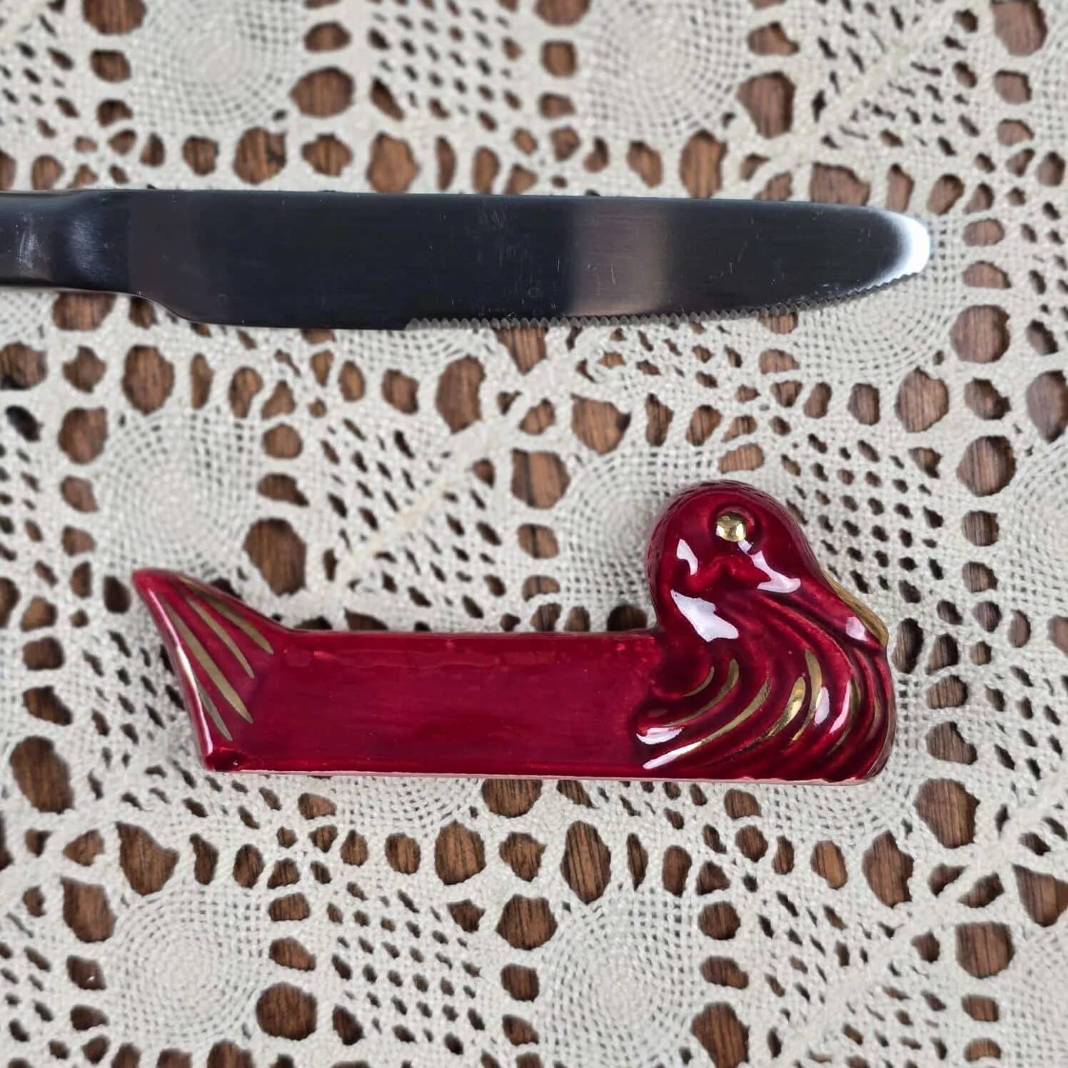 Lot de 11 repose-couteaux vintage Canards – Céramique émaillée