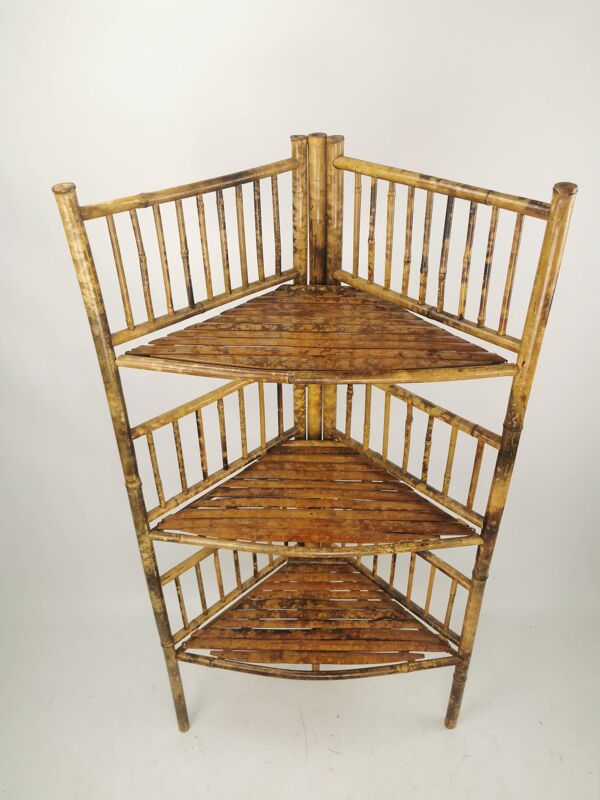 Meuble d'angle etagere vintage en bambou