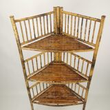 Vintage bamboo etagere corner cabinet