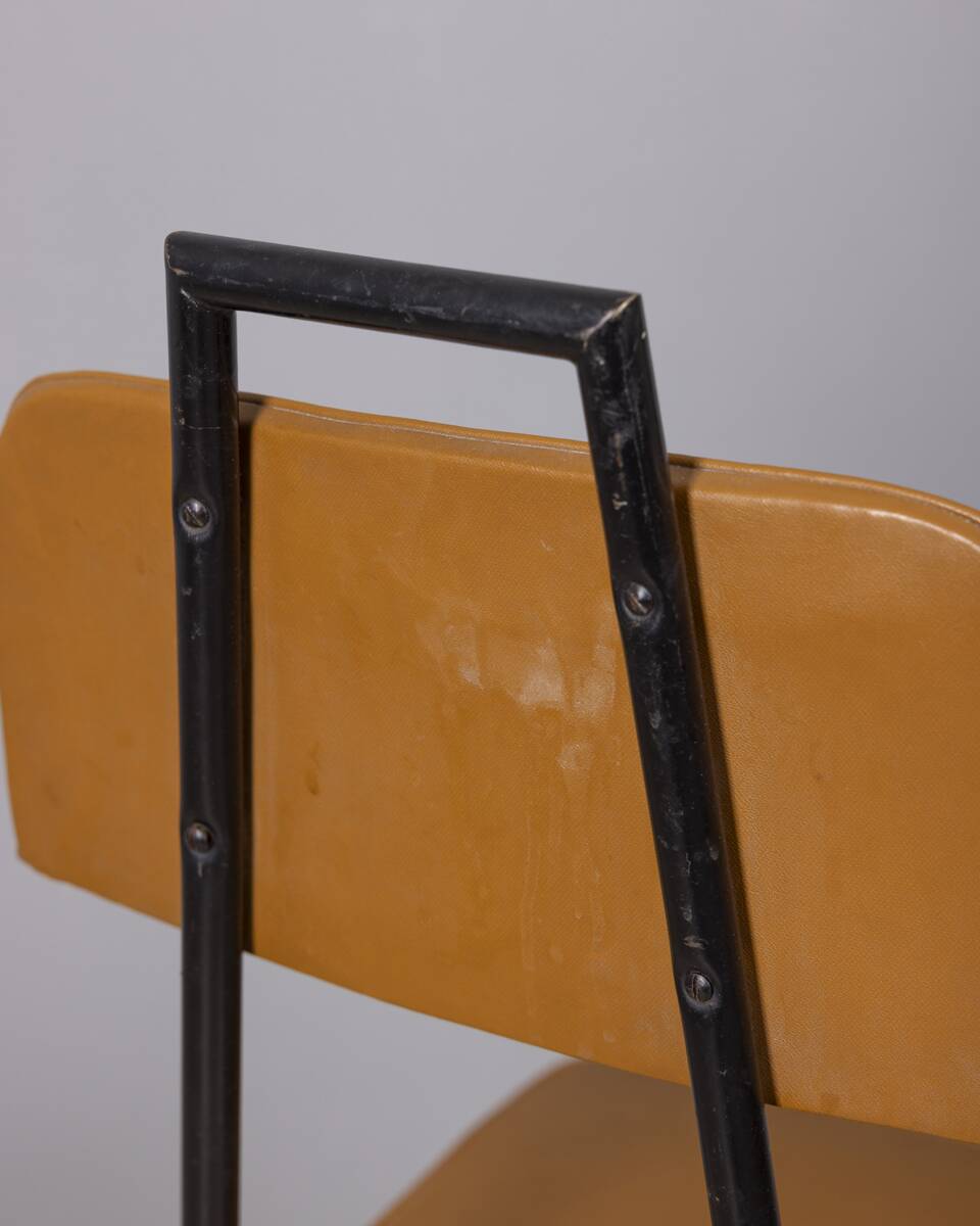 SET OF 6 VINTAGE 1960S METAL AND LEATHER CHAIRS, ITALIAN DESIGN