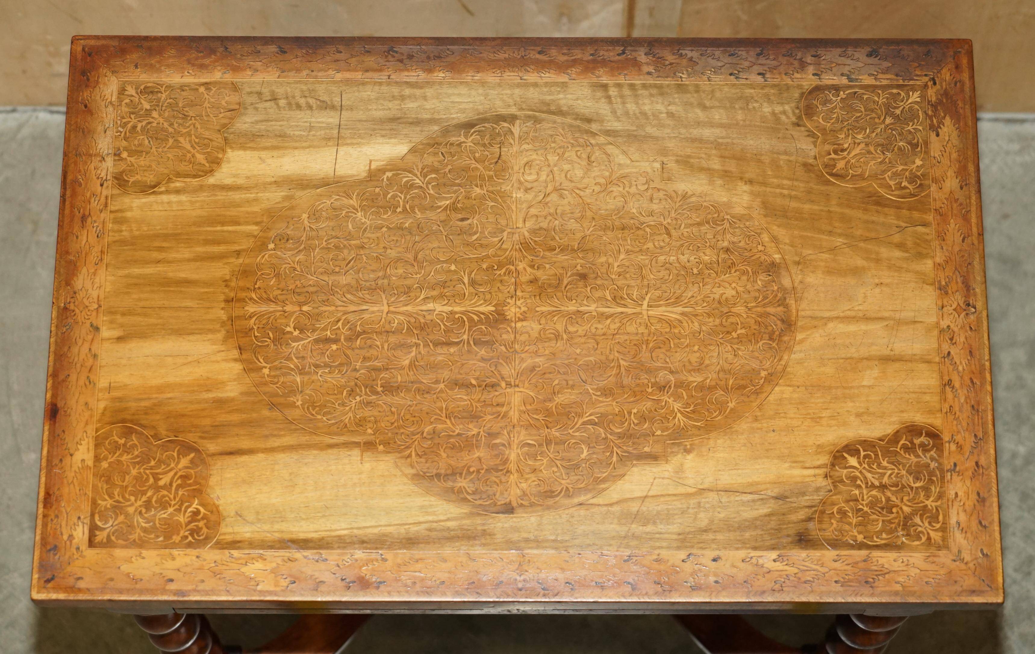 William & Mary antique marquetry drawer desk in Seaweed style.