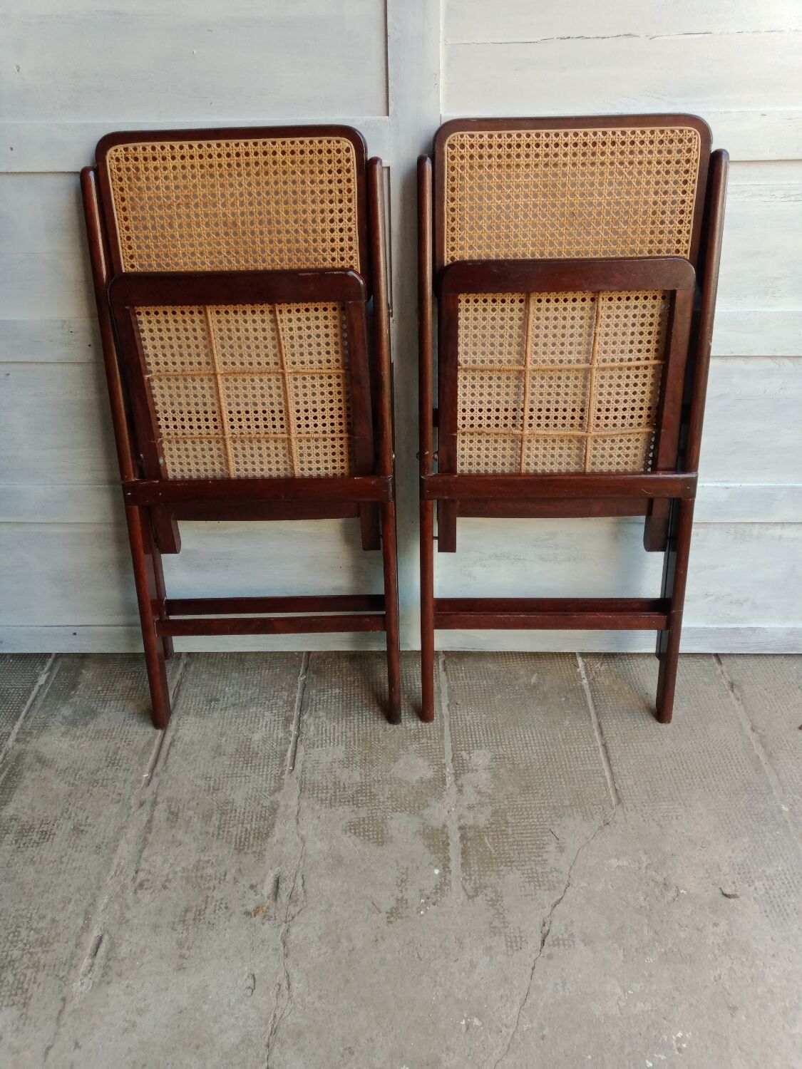 Vintage folding cane and wood chairs