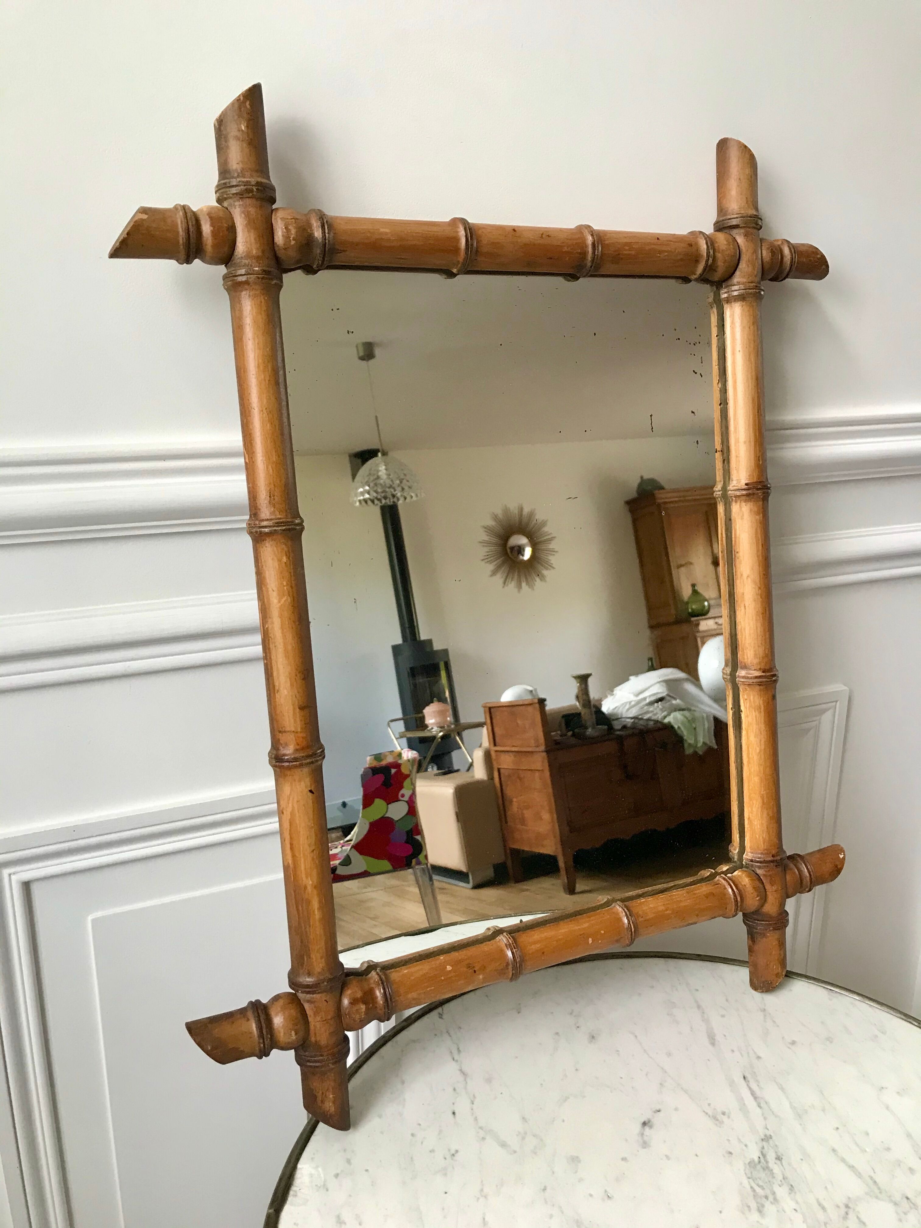 Wooden barber mirror style bamboo years 1920-1930 53 x 67 cm