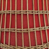Vintage rattan pendant light - red fabric interior shade from the 60s