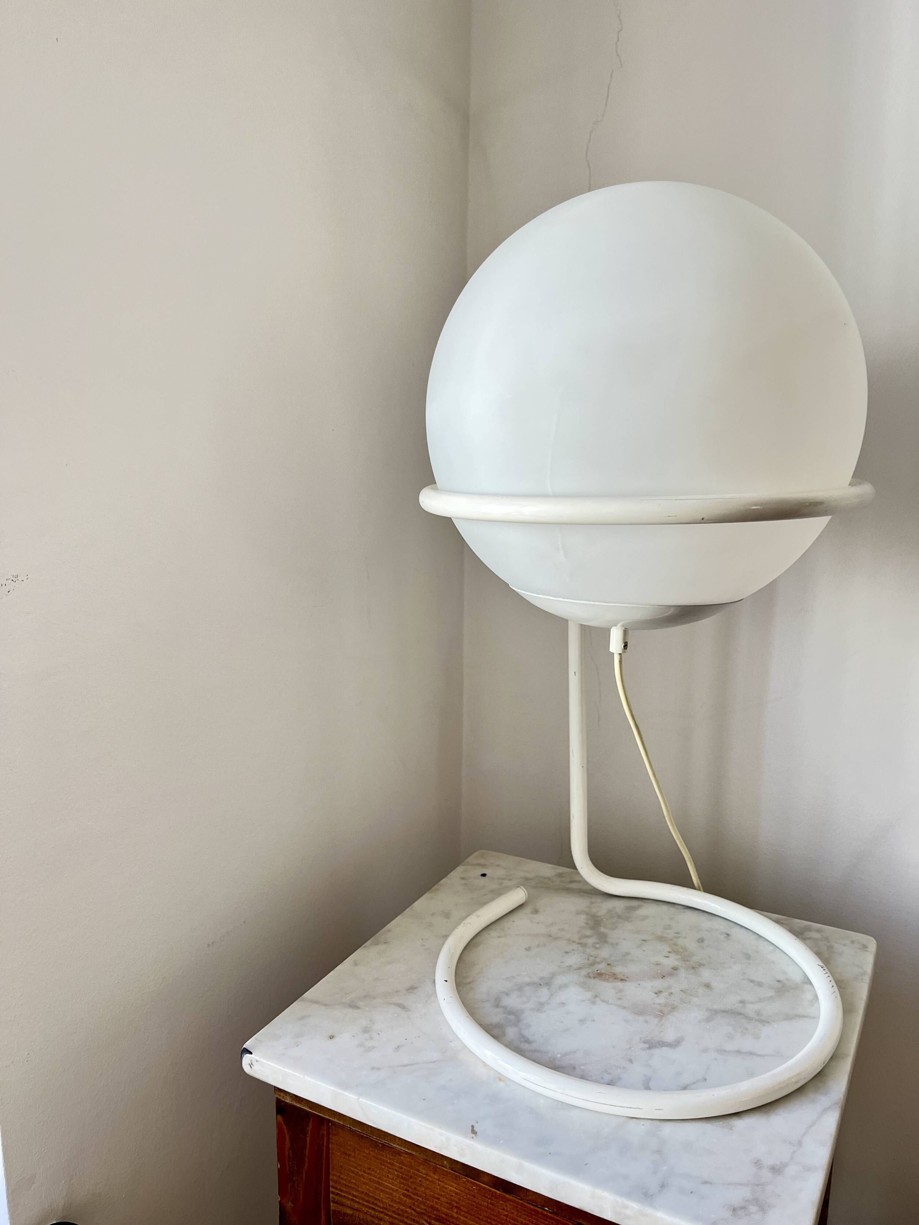 Vintage Postmodern Table Lamp by Glashütte Limburg – White Glass Globe