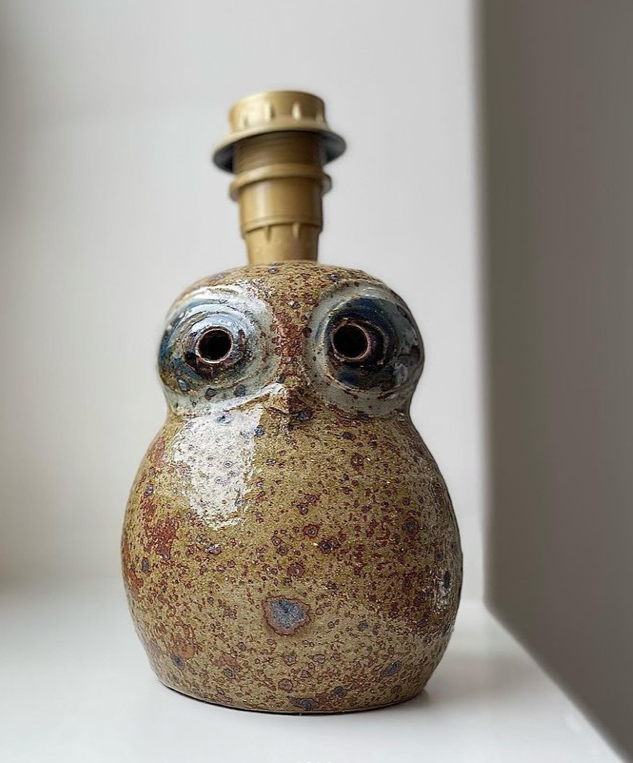 Lampe chouette en grès émaillé signée guy baudat