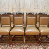 Suite de 8 chaises style Louis XIII - Haute époque en cuir